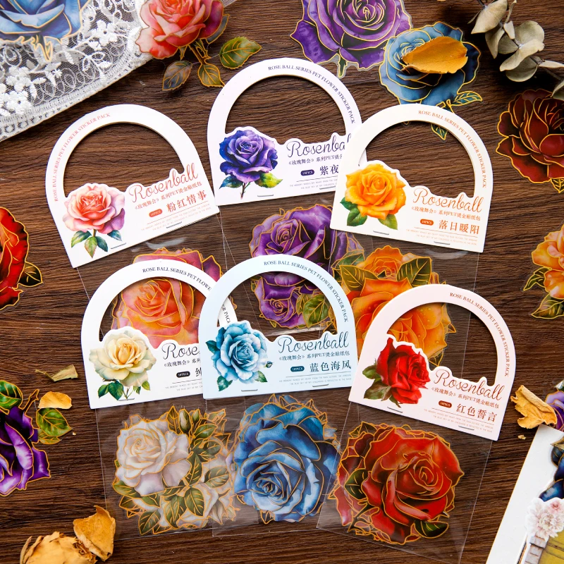 

10 pcs/pack INS Bronzing Flowers Stickers Decorative Scrapbooking Stick Labels hand made junk journal supplies