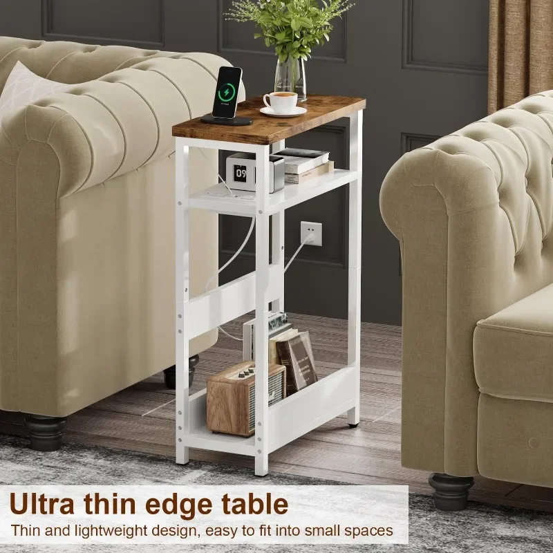 Narrow Side Table Set of 2, with Charging Station, End Table for Small Spaces, Nightstand with 2 USB Ports and 2 Outlet 3
