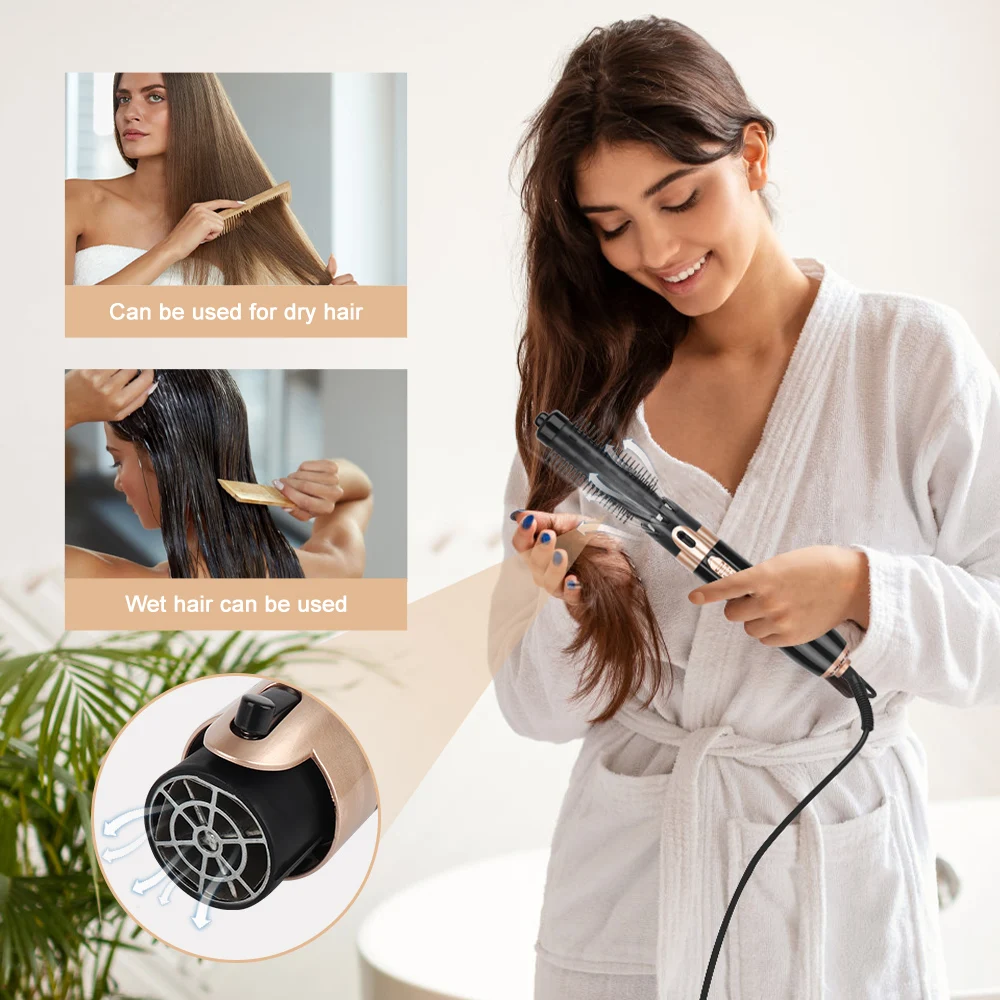 Description Picture 6 of item4 In 1 Hair Curle Dryer Straightener Comb Electric Rotating Curling Brush Styler Blow Dryer Hair Styling Tool Barber Salon Home