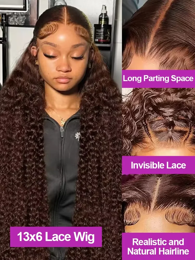 Deep Curly Wigs Human Hair Chocolate Brown 13x4 13x6 Hd Lace Frontal Wig Colored Water Wave Lace Front Wig for Women 30 38 Inch