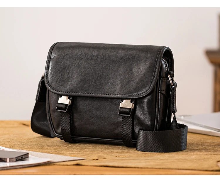 Modetrend, hochwertige schwarze Umhängetasche aus echtem Leder für Herren, lässige Designer-Umhängetasche aus echtem Rindsleder für Teenager – Detail 22