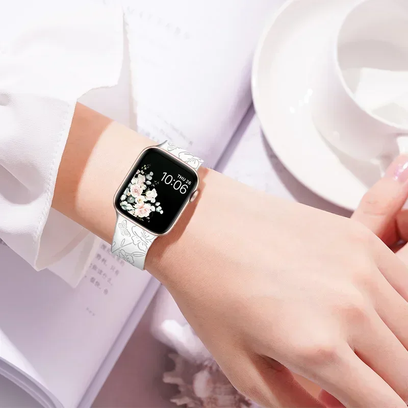 Elegant Floral Engraved Watch Strap Bracelet