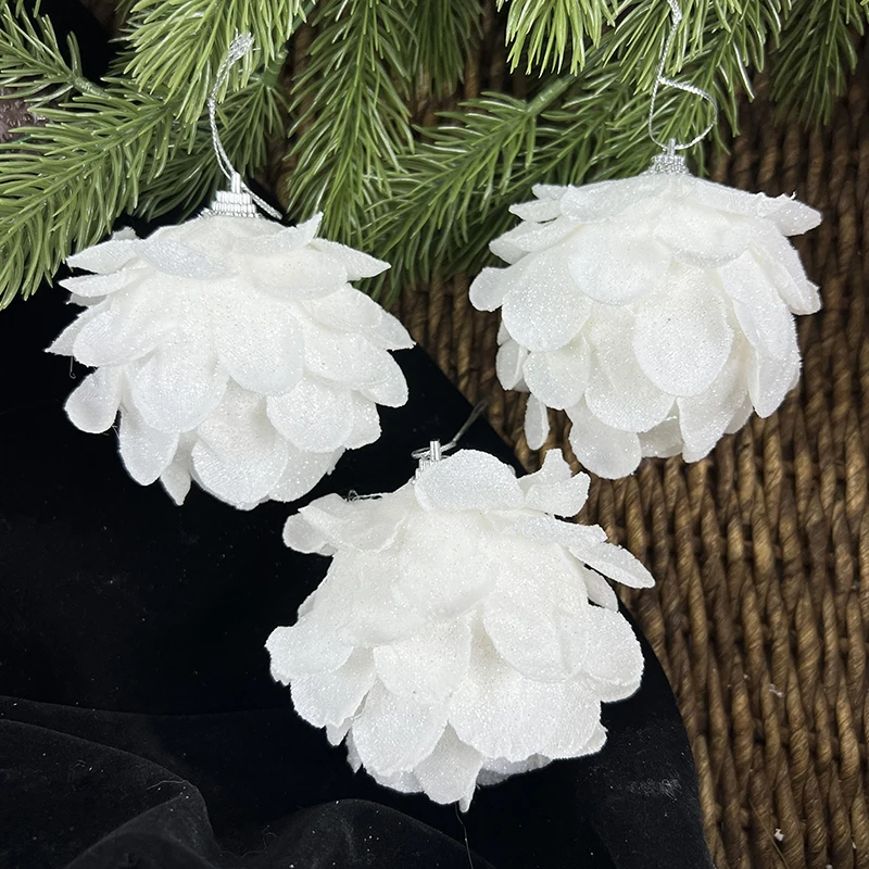3pcs 8cm White Christmas Ball Christmas Tree Hanging Pendant Flower Foam Snow Balll 2024 Xmas Decoration for Home New Year 2025