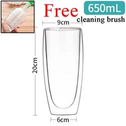 80ML Double Wall Glass Cup Set - Transparent Handmade Heat Resistant Mugs for Tea, Wine, Espresso, Coffee, and Milk (Without handle 650ml)