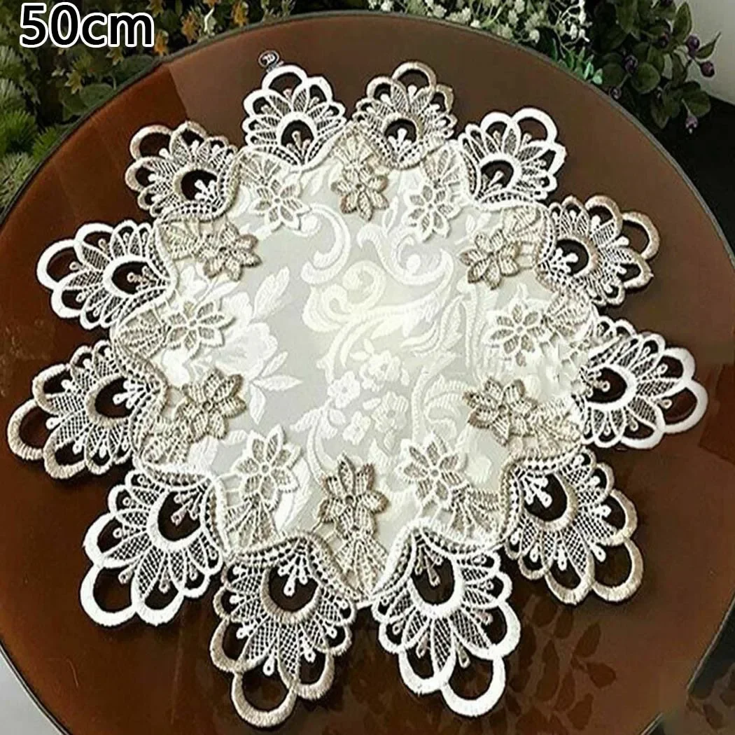 European Modern Fabric Lace Trim Hotel Restaurant Banquet Party Big Tablecloth Bedroom Balcony Small Round Table Cloth Tapete - 3