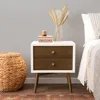 Palma 2-Drawer Nightstand with USB Charging Port, Mid-Century, Warm White/Walnut 2