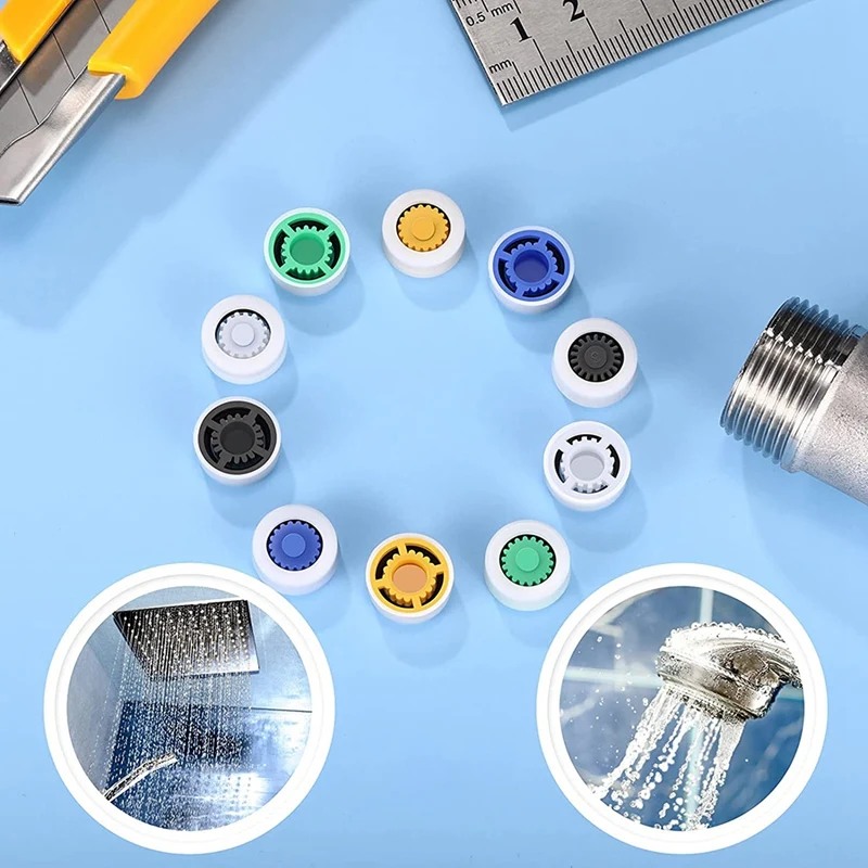 10 Pieces Water Flow Restrictor 1.5/1.8/2.0/2.5/3.0 GPM Shower Water Flow Reducer Shower Head Limiter Set For Shower 3
