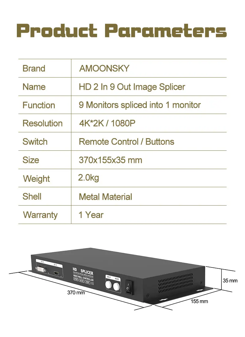 4K HDCP Video Wall Screen Splicer 2X2 3X3 1X4 TV Video Wall Controller LCD Screen Support 3840&times;2160p@30Hz