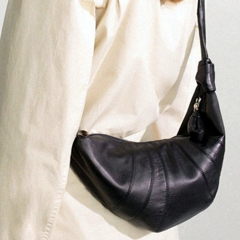 Luxury Brand Design PU Leather Black Coffee Bag For Women Zip Croissant Handbag Messenger Fashion Ladies Purse Tote Hand Sac