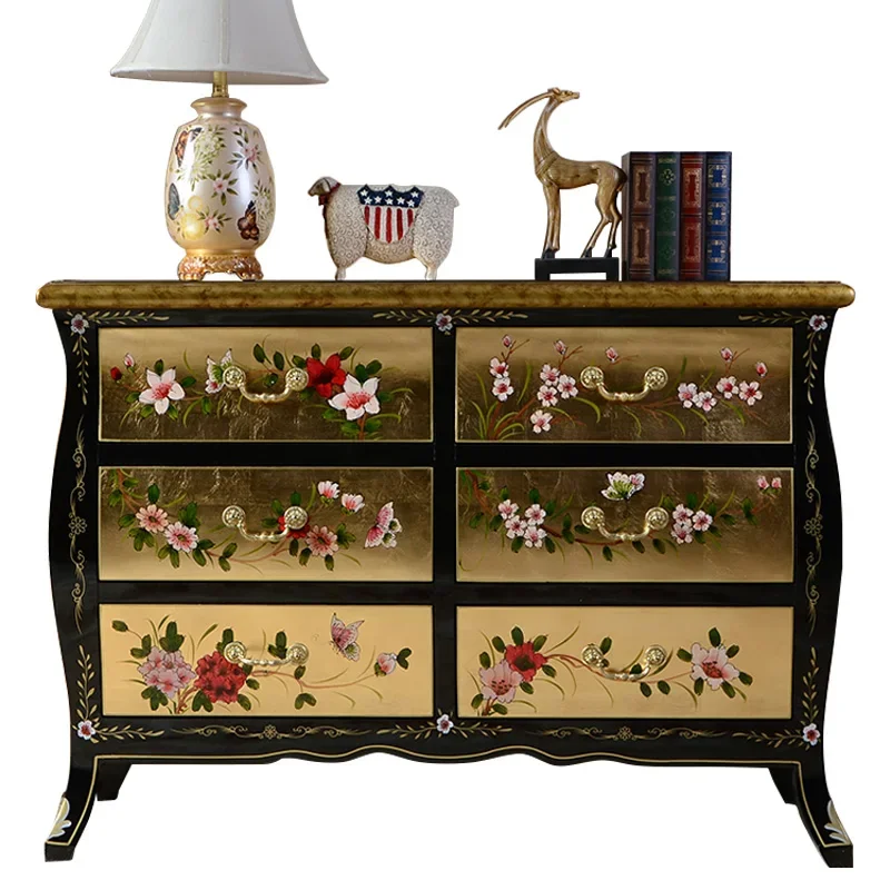 

Entrance Cabinet Living Room Foyer Locker Gold Foil Painted Chest of Drawers Partition Curio Cabinet