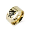 10mm Black Gold Plated Stainless Steel Men's Freemasonry Band Ring Cool Quality Titanium Mason Ring 1