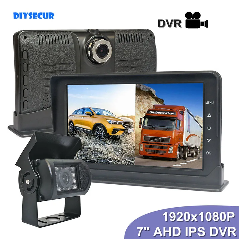 

DIYSECUR 7inch AHD IPS Truck DVR Monitor Driving Recorder Dual Lens Front/Rear Recording IR Night Vision Reversing Camera