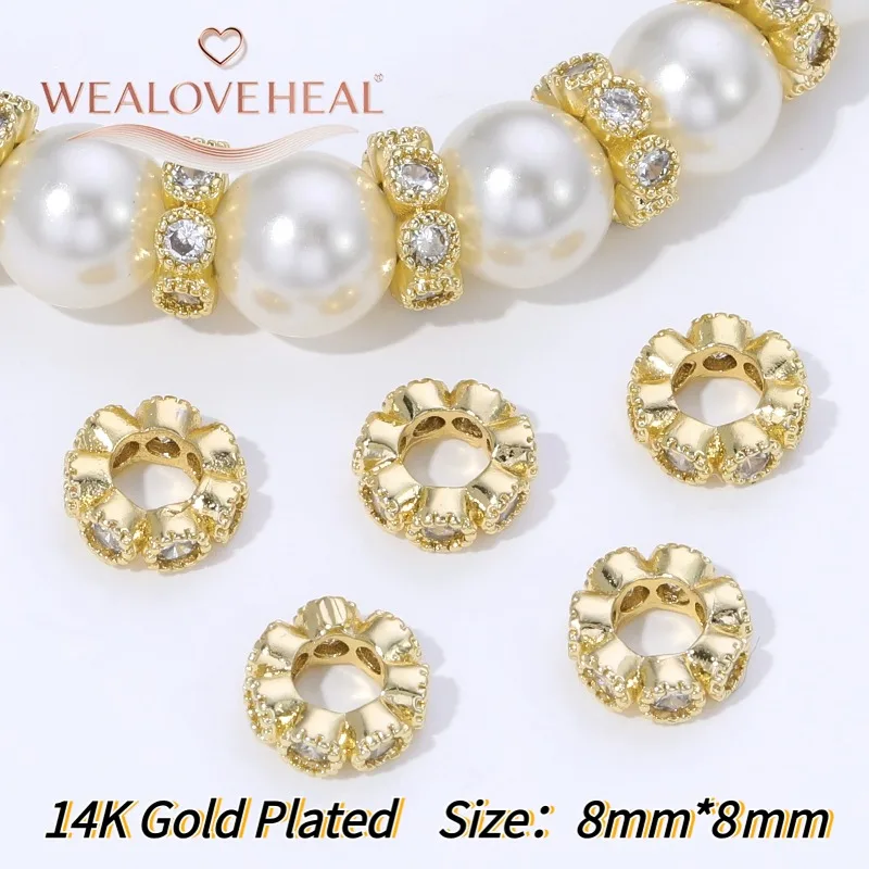 6mm/8mm 14K vergoldete Messing-Abstandsperlen, runde Abstandsperlen mit Zirkon-Einlage für DIY-Armband- und Halsketten-Schmuckherstellungszubehör. – Detail 23