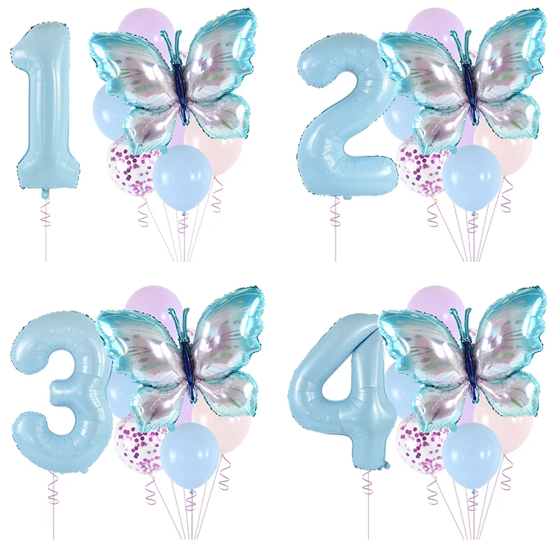 

40inch Starry sky Gradient Butterfly Birthday Balloon Pink Blue Number Helium Balloons Baby Shower Girls Birthday Decor Globos