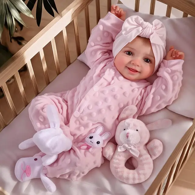 17-Inch Reborn Baby Doll Sunny – Lifelike Realistic Soft Vinyl Poseable Newborn with Smiling Face & Accessories, Gift for Kids A