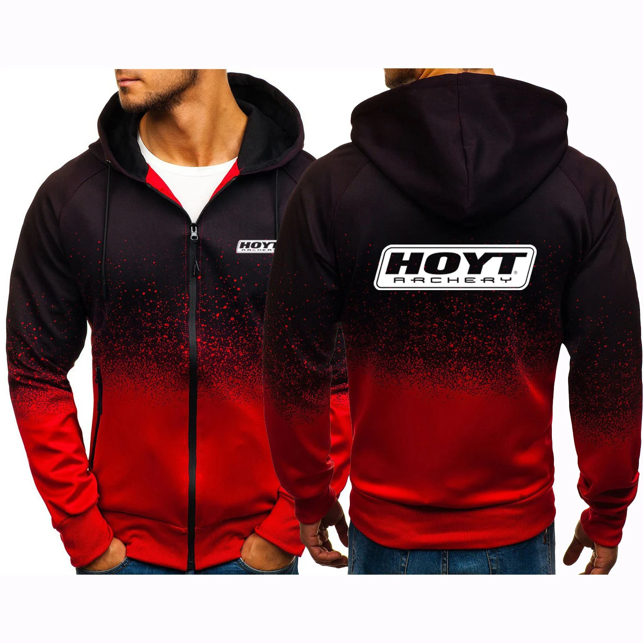 

2023 Spring Autumn HOYT Archery Huntinger Bows Logo Print Casual Gradient Hooded Coats Men's Zipper Harajuku Jackets Sweatshirts
