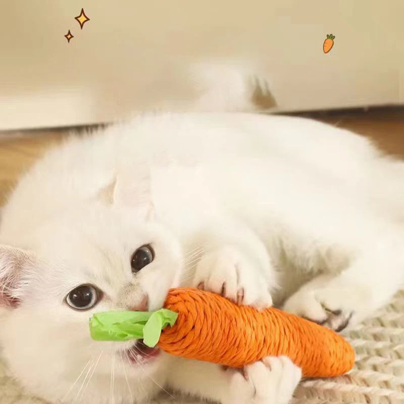 Carrot-Shaped Cat Chew Toy with Sound - Durable Paper Rope, Anti-Bite, Teeth Care & Interactive Scratching Toy
