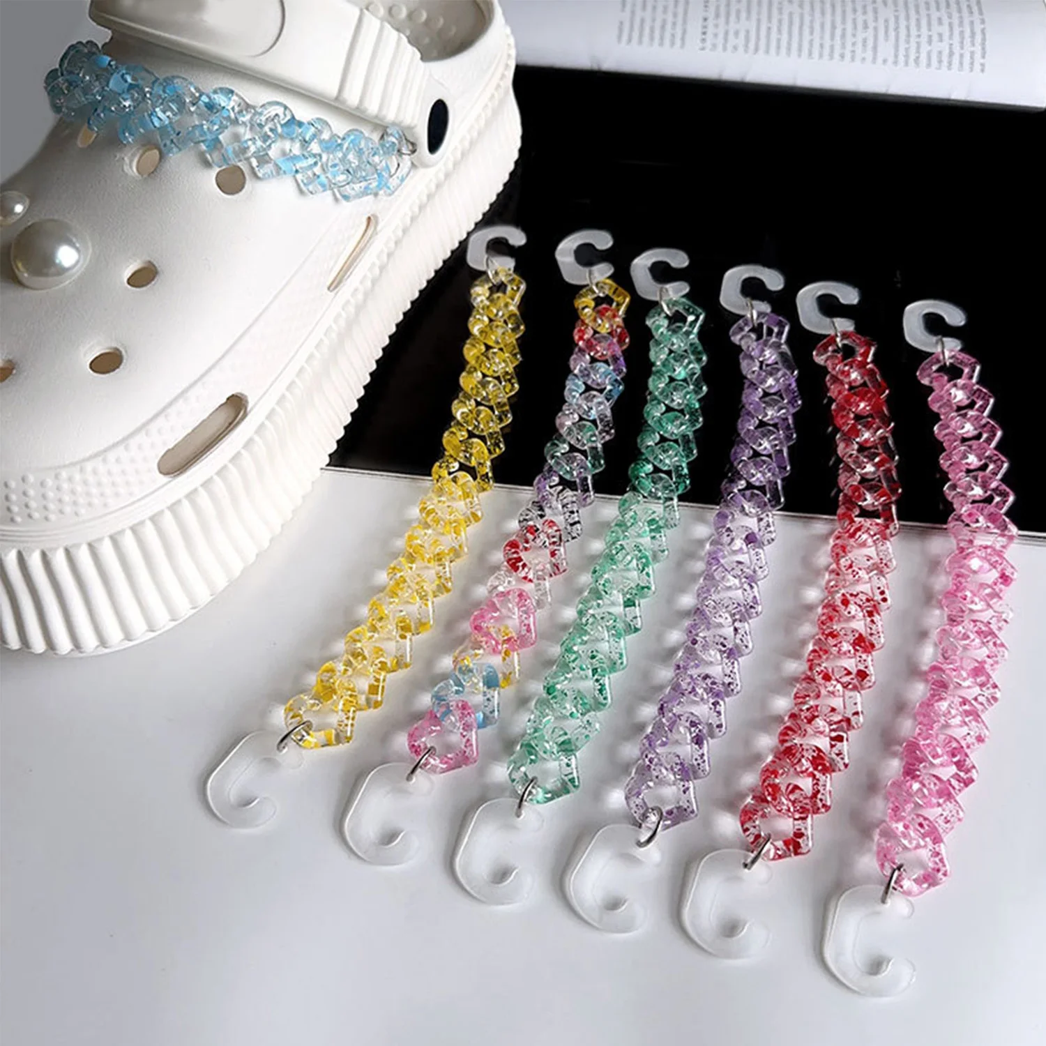 

1PC Acrylic Transparent Chain Shoe Charms for Croc DIY Fashion Cute Shoe Chain Decorations All-match Croc Charms Designer New