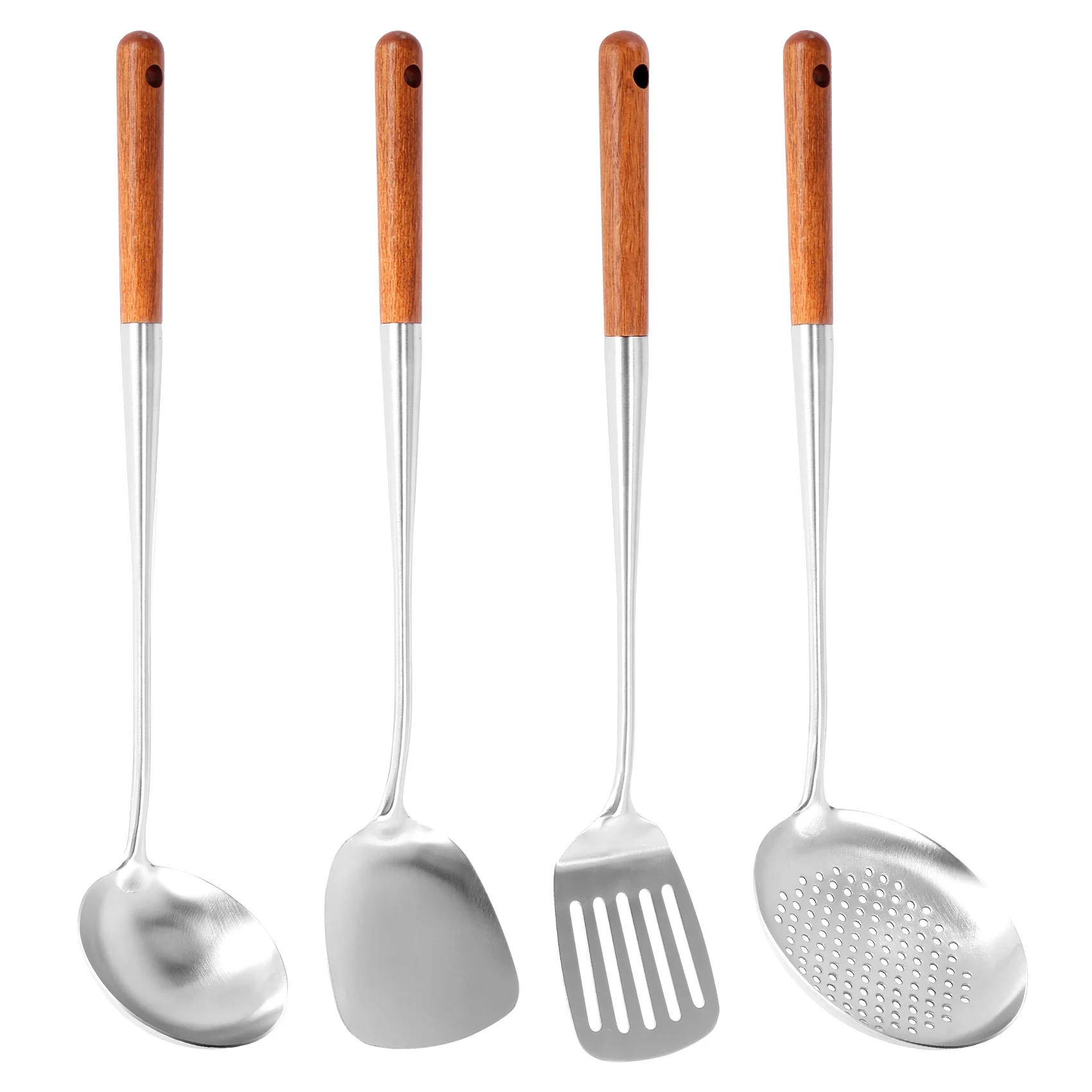 

Long Handle Stainless Steel Wok Spatula Kitchen Slotted Turner Rice Spoon Ladle Cooking Tools Utensil Set