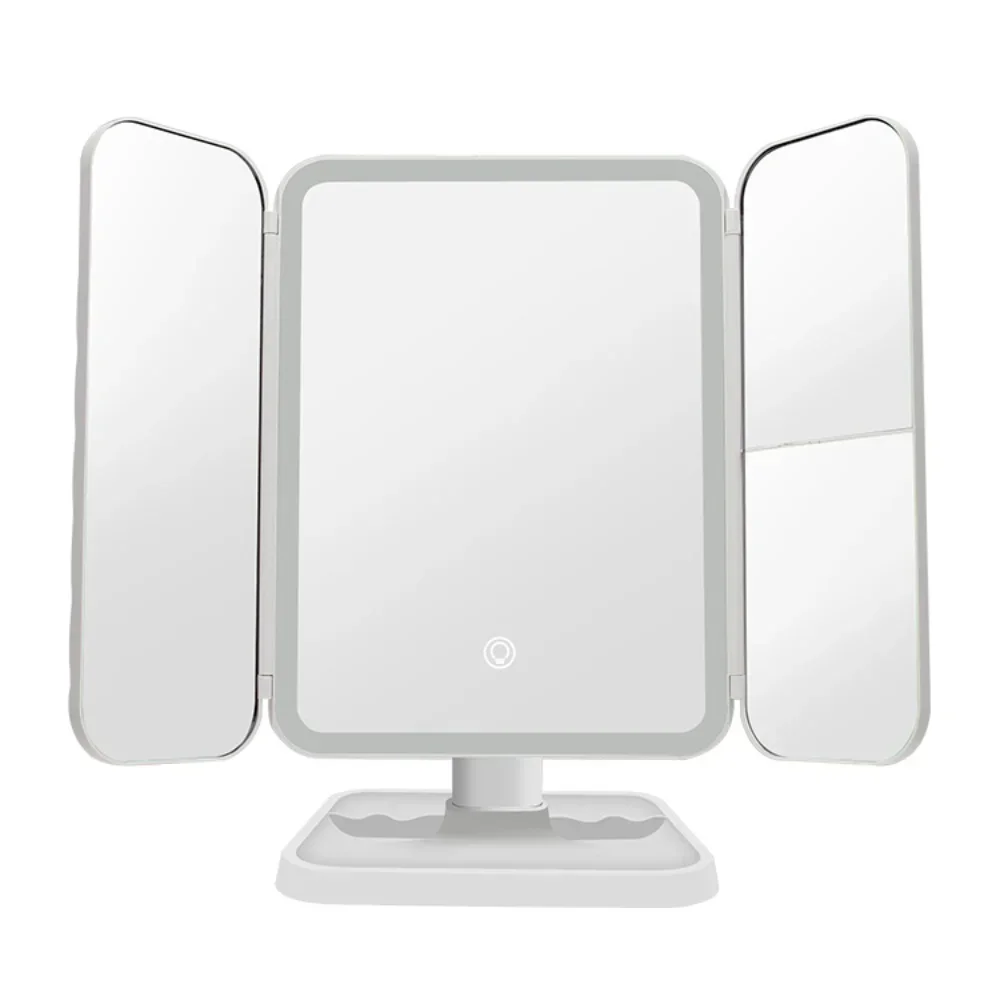 Makeup Mirror Touch Screen Vanity Mirror with LED Brightness Adjustable Portable Folding USB Rechargeable Lighted Makeup