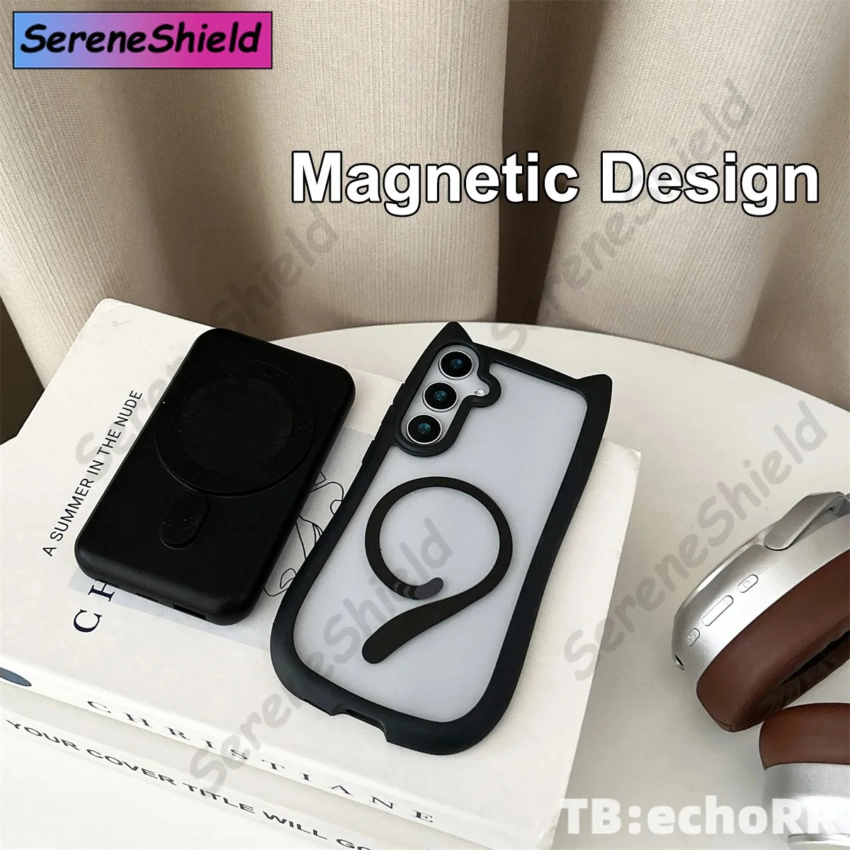 Cute Cat Ear Transparent Magnetic Charging Case with Soft Border