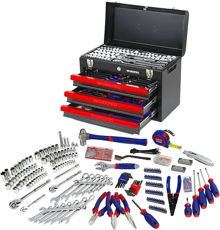 

408-Piece Mechanics Tool Set General Household Home Repair Tool Kit with 3-Drawer Heavy Duty Metal Box, Hand Tool Kit Set 1 Pack