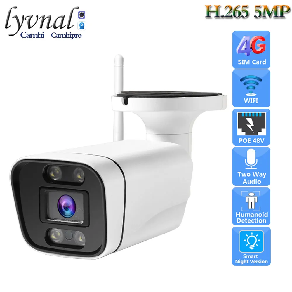

3G 4G SIM Card 5MP Wireless Security IP Camera Wifi Two Way Audio POE 48V CCTV Human Detection Color Night Vision SD Card Slot