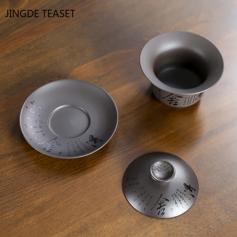 Yixing Purple Clay Gaiwan Handpainted Teacup Handmade ceramics Tea tureen Bowl Chinese Retro Teaware Accessories Drinkware 130ml