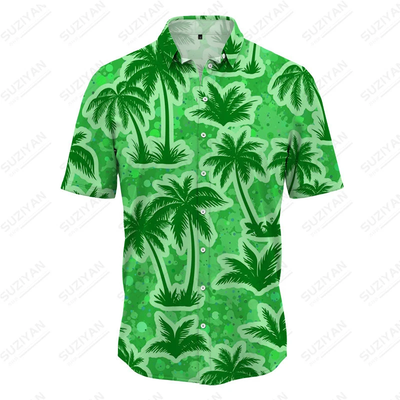 2023 New Summer Men's Short Sleeve Shirt Button Lined Cardigan Top Casual 3D Print Plus Size Short Top Hawaii Fresh Travel