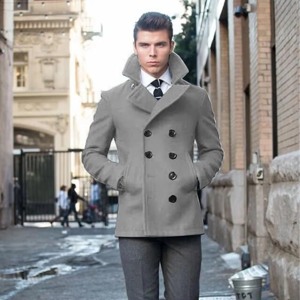 Coat Men's Suit Jacket Woolen Double Breasted Elegant Suits for Men Blazers Luxury Designer Casual Elegant Man Clothes Male - 5