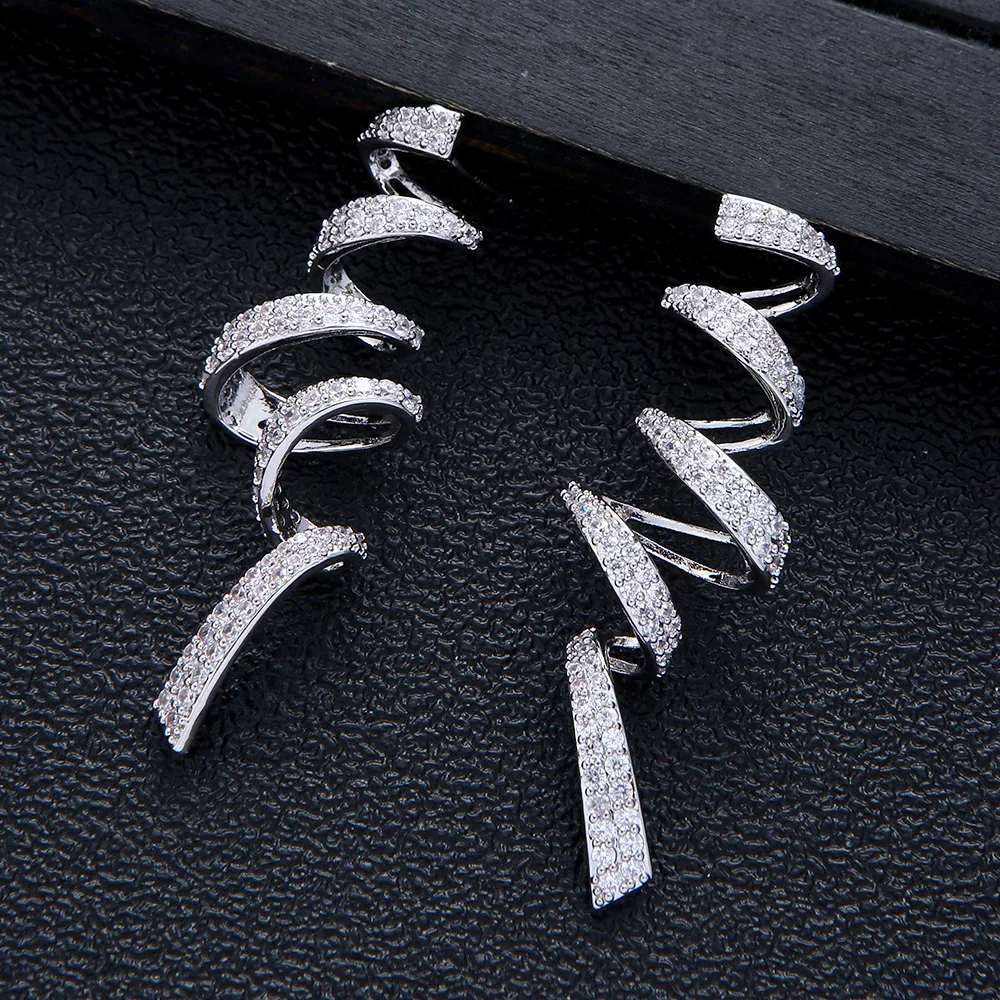 2023 New Luxury Fashion Full Cubic Zirconia Spiral Shape Drop Earrings for Women Korean Trend Wedding Party Banquet Jewelry Gift