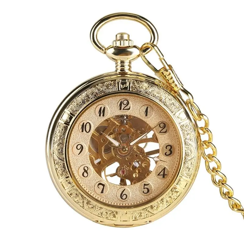 

Мужские Винтажные Механические карманные часы Windup половина охотника золотые арабские цифры подарок
