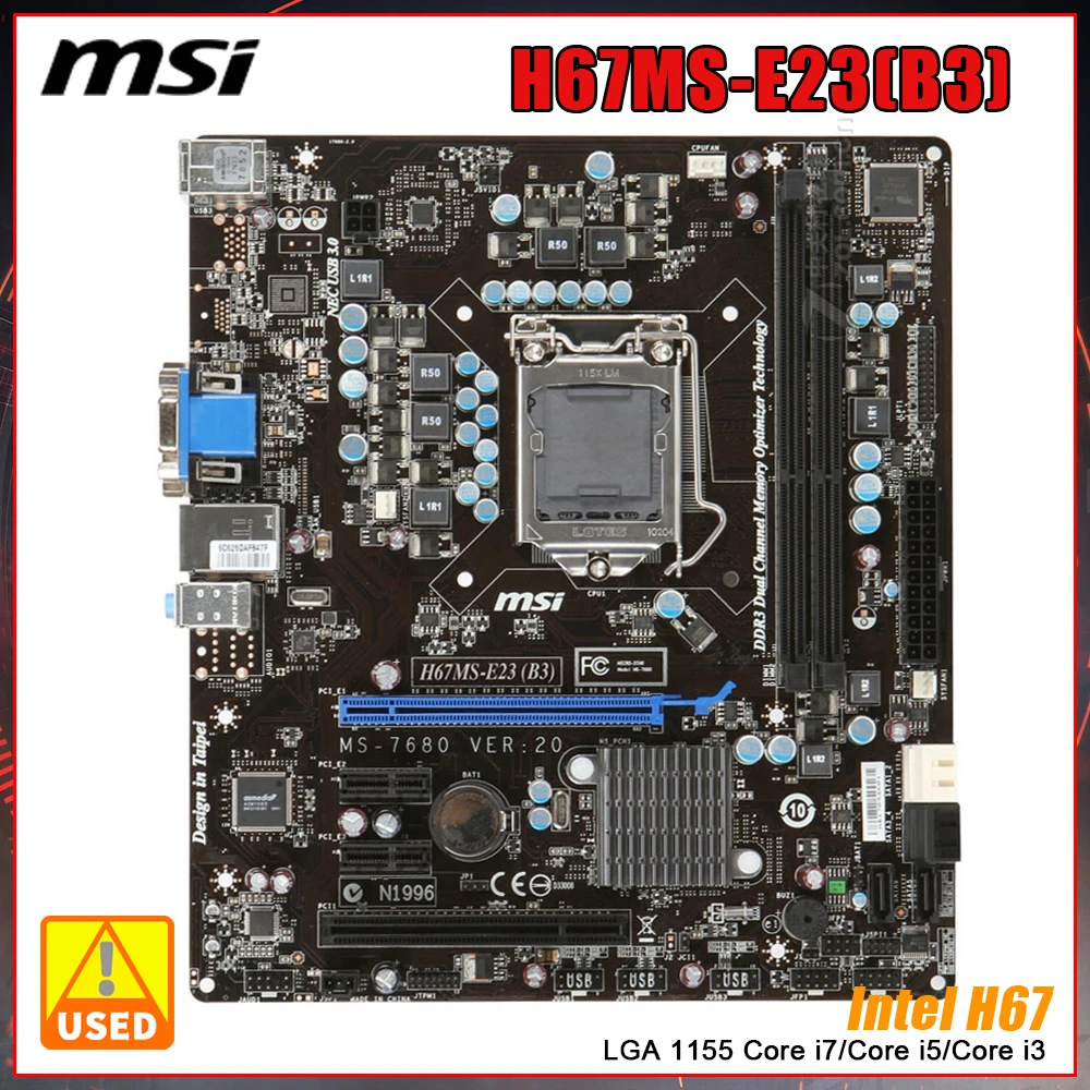 

MSI H67MS-E23 B3 Motherboard adopts Intel H67 Chipset LGA 1155 CPU Socket Supports Intel Sandy Bridge Core i7/Core i5/Core i3