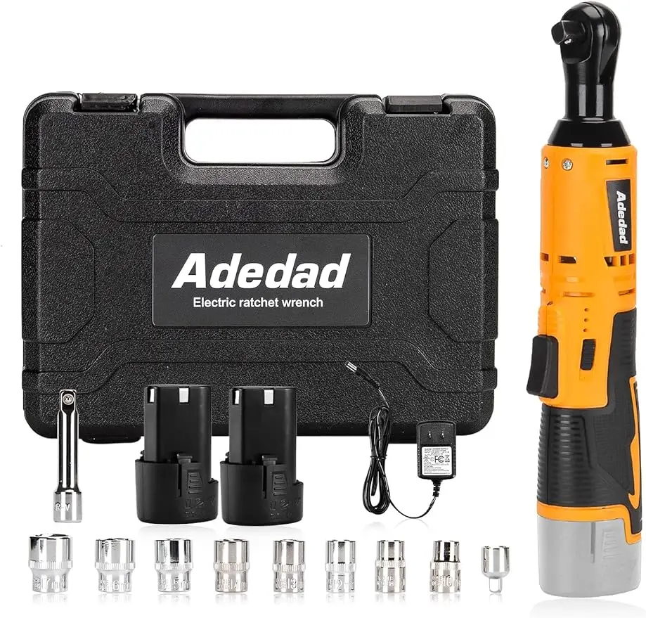 

Adedad Cordless Ratchet Wrench Set w/ 2 Batteries 3/8” 40Ft-lbs 400 RPM 12V Battery Powered Ratcheting Wrench Tool Kit