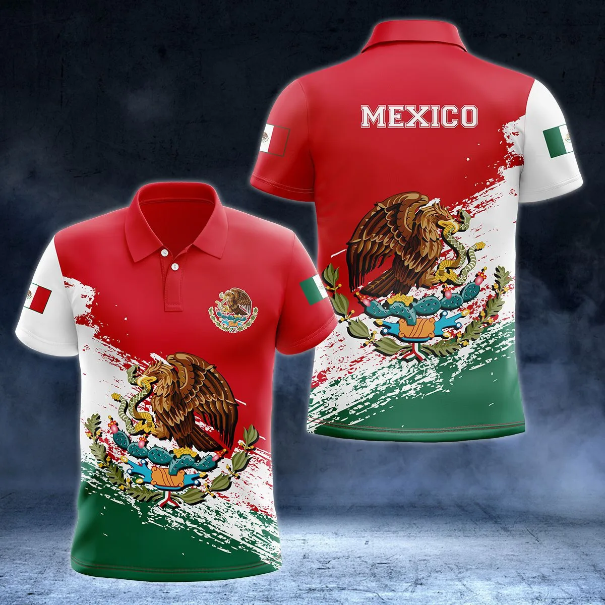 Mexiko Azteken Wappen & Schädel 3D All Over Gedruckt Mode Herren Poloshirt Sommer Unisex Casual Button Poloshirt POP24 – Detail 12
