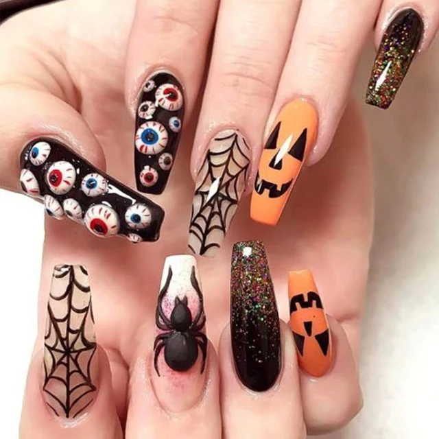 Halloween Nail Art Stickers,pumpkin Skull Spider Bat Ghost Black Cat Design  Nail Art Decals For Diy Or Nail Salons,self Adhesive Nail Art Supplies For  Women And Girls - Temu