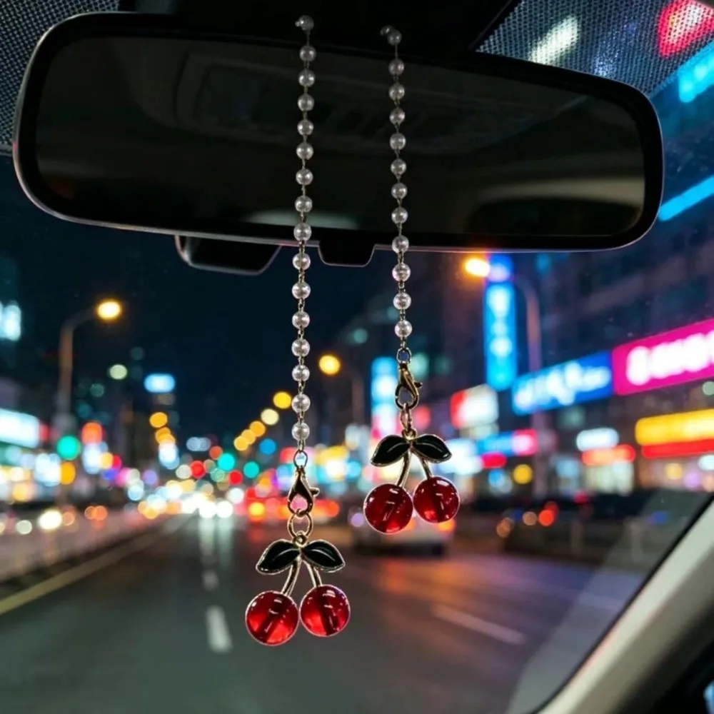 Red Cherry Mirror Pendant Car Interior Decor Ornament