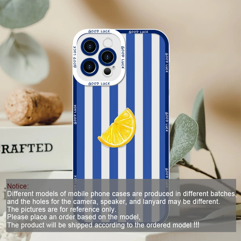 Stylish Blue Striped Lemon Print Clear Phone Case - Soft and Durable Cover