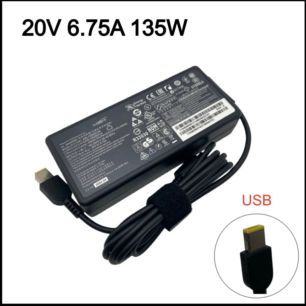 레노버 리전 Y530 Y730 Y520 아이디어패드 Y700 게이밍 3 슬림 7 씽크패드 T15p X1P 15v T540 4X20E5055용 20V 6.75A 135W 노트북 충전기