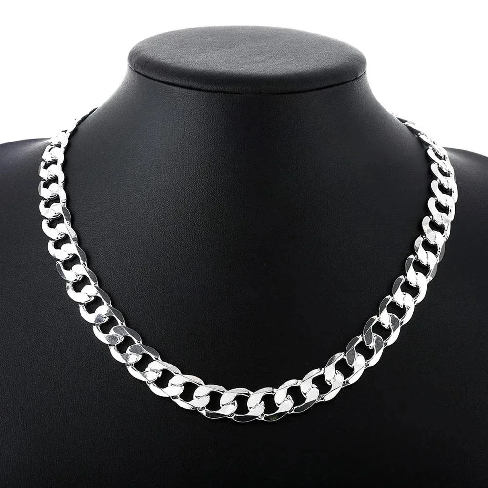 

Special Offer 925 Sterling Silver Necklace for Men Classic 12MM Chain 18-30 Inches Fine Fashion Brand Jewelry Party Wedding Gift