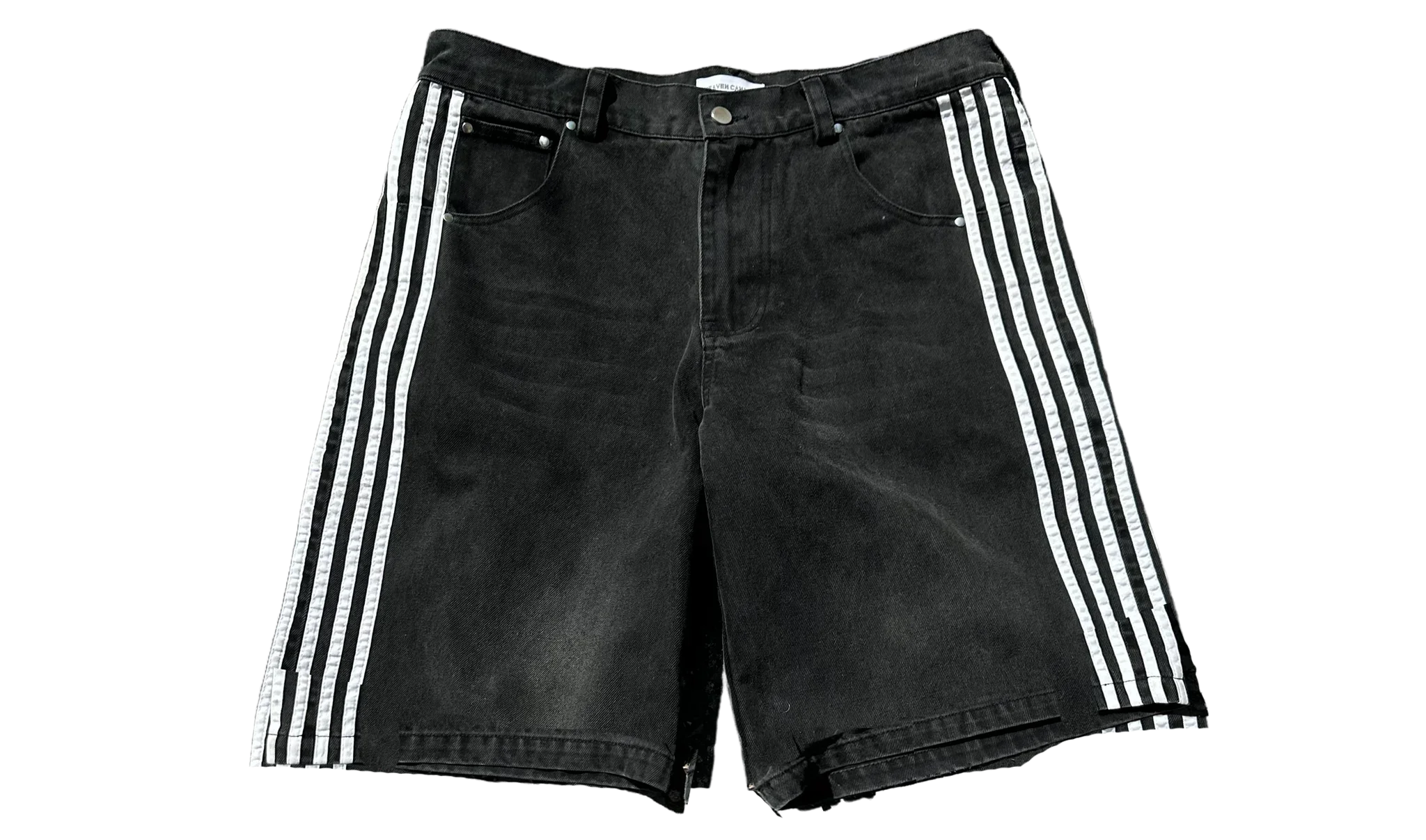 Streetwear HCW Shorts Y2K Jeans Mens Retro Hip Hop Stripes Embroidery Baggy Jeans Denim Gym Short High Waist Casual Short