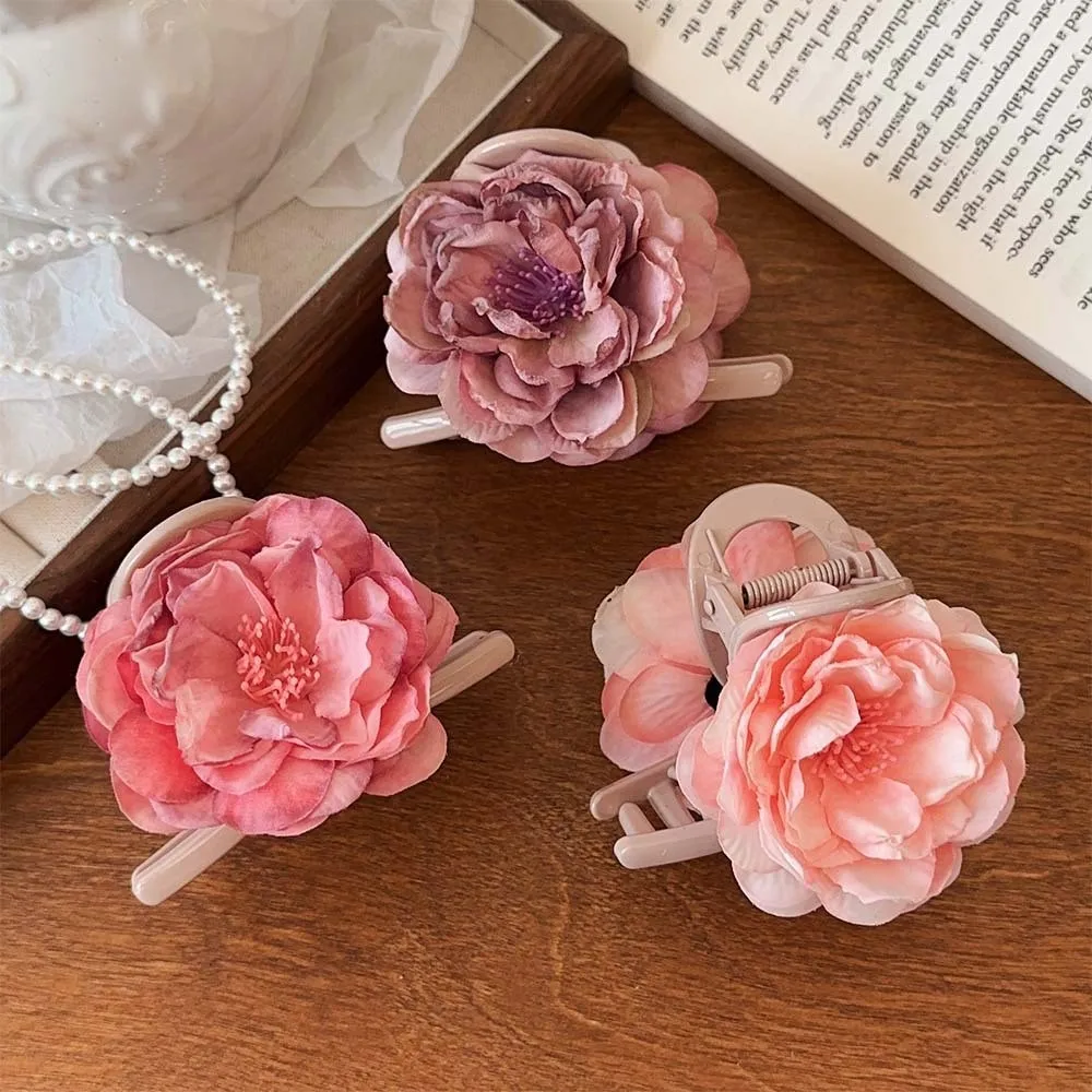 

New Retro Big Peony Flower Hair Claw Shark Clips Ponytail Holder Hair Clips for Women Girls Headwear Hair Accessories 2024