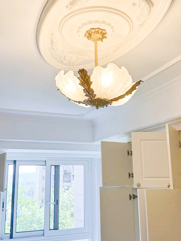 

Pink shell glass chandelier American luxury bedroom cloakroom study lamp