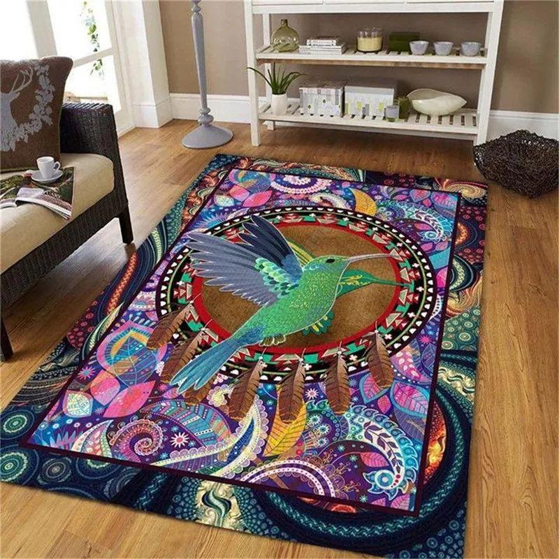 Colorful Hummingbird Rug 3D All Over Printed Carpet Mat for Living Room Doormat Flannel Print Bedroom Non-slip Floor 01 | Дом и сад