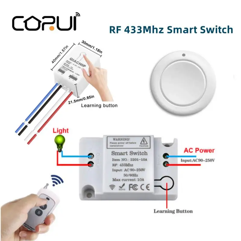 

CORUI Wireless RF 433Mhz Smart Switch Wall Panel Switch With Remote Control Wiring-free Panel Lighting Control Relay Receiver