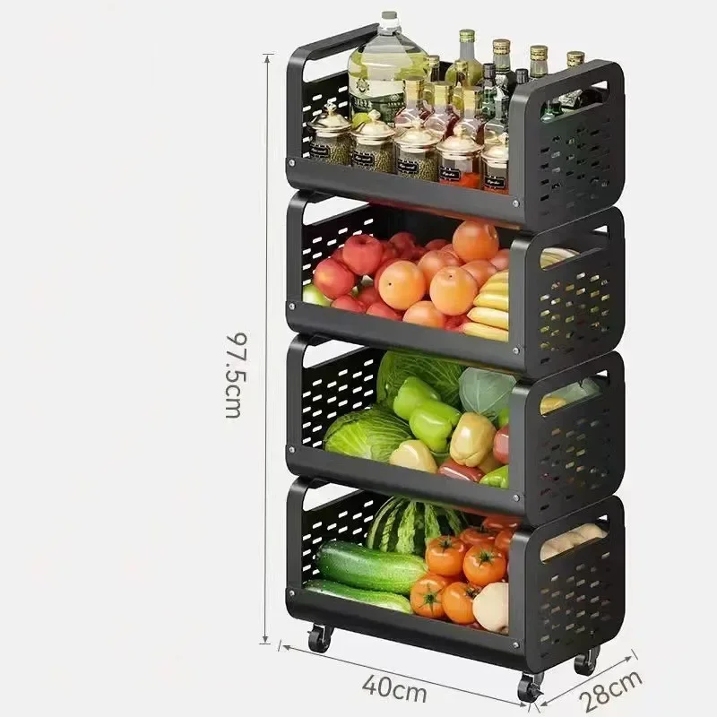 Kitchen basket shelf multi-layer floor can be moved to put fruits and vegetables storage home multi-function Trolley