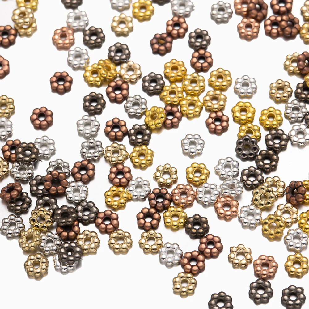 500 Stück 4 mm Blumen-Abstandsperlen, vergoldet, CCB, Schneeflocke, lose Perlen für Schmuckherstellung, DIY-Armband, Halskette, Zubehör, Zubehör – Detail 4