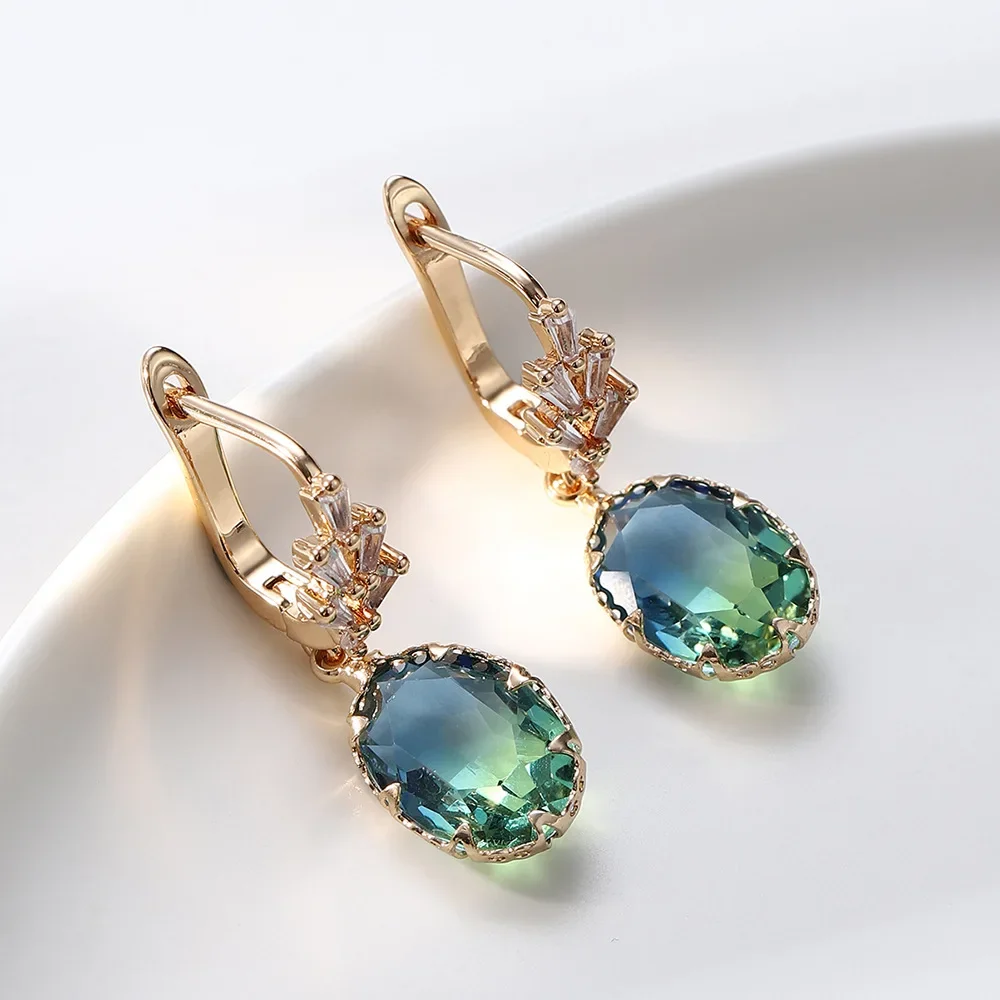 

Luxurious Tourmaline Brilliant Oval Crystal Crystal Zircon Earrings for Women Engagement Wedding Jewelry Daily Gift