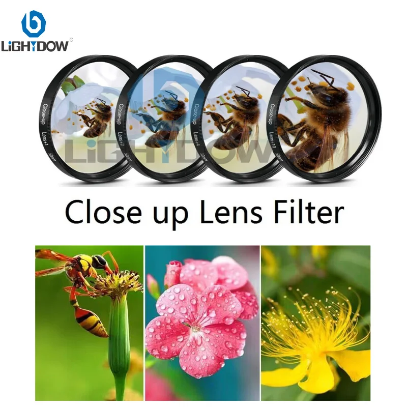 Lightdow Macro Close Up Lens Filter 4 in 1 +1+2+4+10 Kit 49mm 52mm 55mm 58mm 62mm 67mm 72mm 77mm for Canon Nikon Sony Cameras knightx linear prism filter 52mm 58mm 67mm 77mm professional camera lens for canon nikon cpl uv nd variable number object vedio