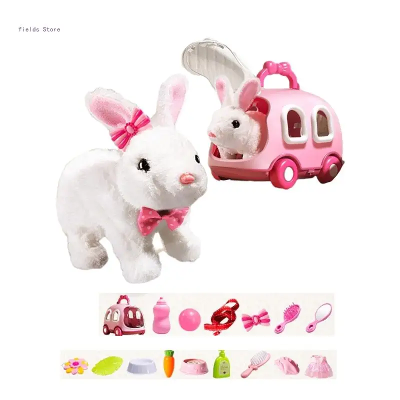 Realistic Walking Rabbit Furry Plush Animal Electronic Pet Girl Educational Toy